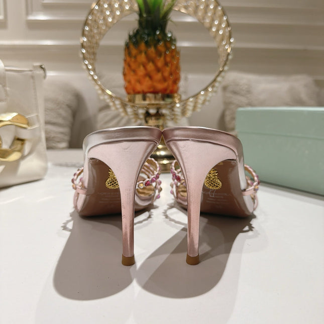 AQUAZZURA 26S HIGH-HEEL SANDALS 85 MM IN METALLIC PINK CALFSKIN
