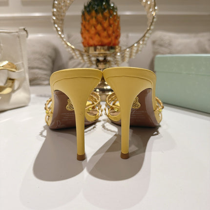 AQUAZZURA 26S HIGH-HEEL SANDALS 85 MM IN PASTEL YELLOW CALFSKIN