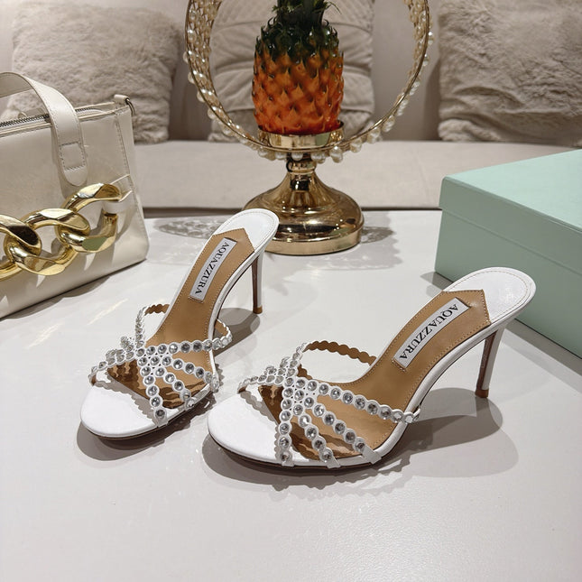 AQUAZZURA 26S HIGH-HEEL SANDALS 85 MM IN WHITE CALFSKIN