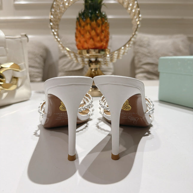 AQUAZZURA 26S HIGH-HEEL SANDALS 85 MM IN WHITE CALFSKIN
