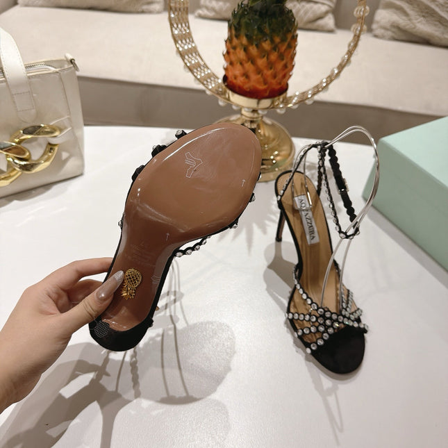 AQUAZZURA 26S HEELED SANDALS 100 MM IN BLACK SUEDE STYLE 3