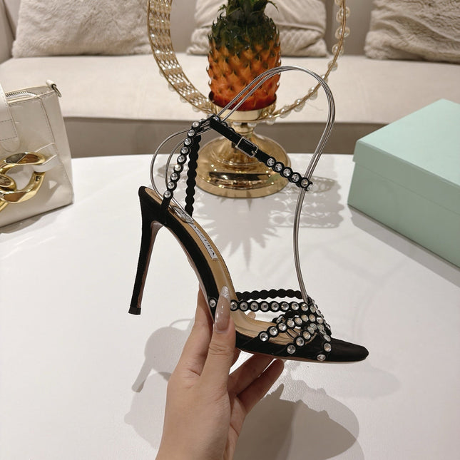AQUAZZURA 26S HEELED SANDALS 100 MM IN BLACK SUEDE STYLE 3