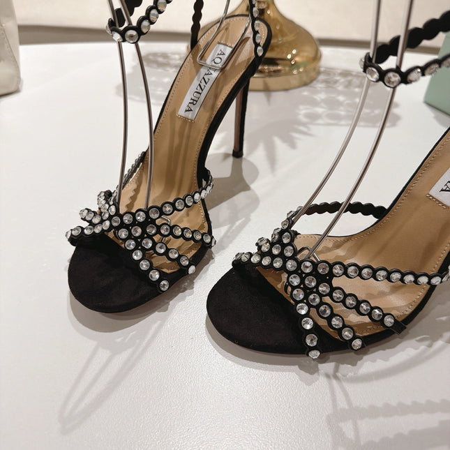 AQUAZZURA 26S HEELED SANDALS 100 MM IN BLACK SUEDE STYLE 3