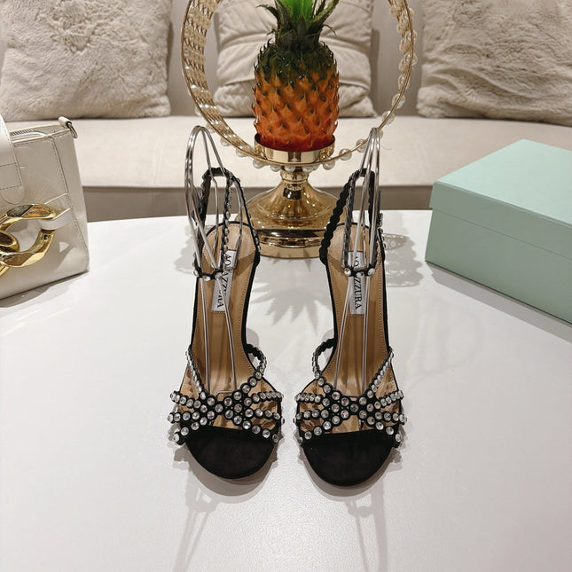 AQUAZZURA 26S HEELED SANDALS 100 MM IN BLACK SUEDE STYLE 3