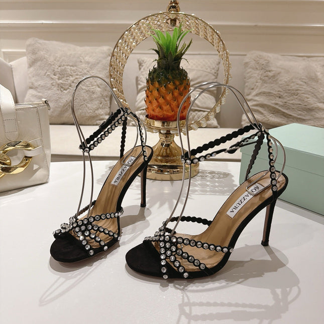 AQUAZZURA 26S HEELED SANDALS 100 MM IN BLACK SUEDE STYLE 3