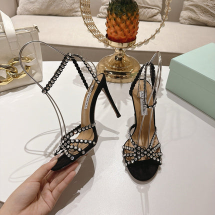 AQUAZZURA 26S HEELED SANDALS 100 MM IN BLACK SUEDE STYLE 3