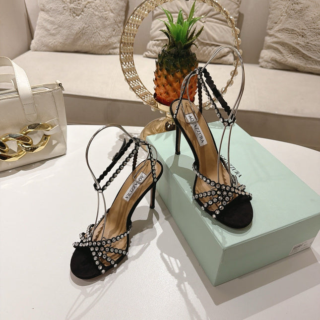 AQUAZZURA 26S HEELED SANDALS 100 MM IN BLACK SUEDE STYLE 3