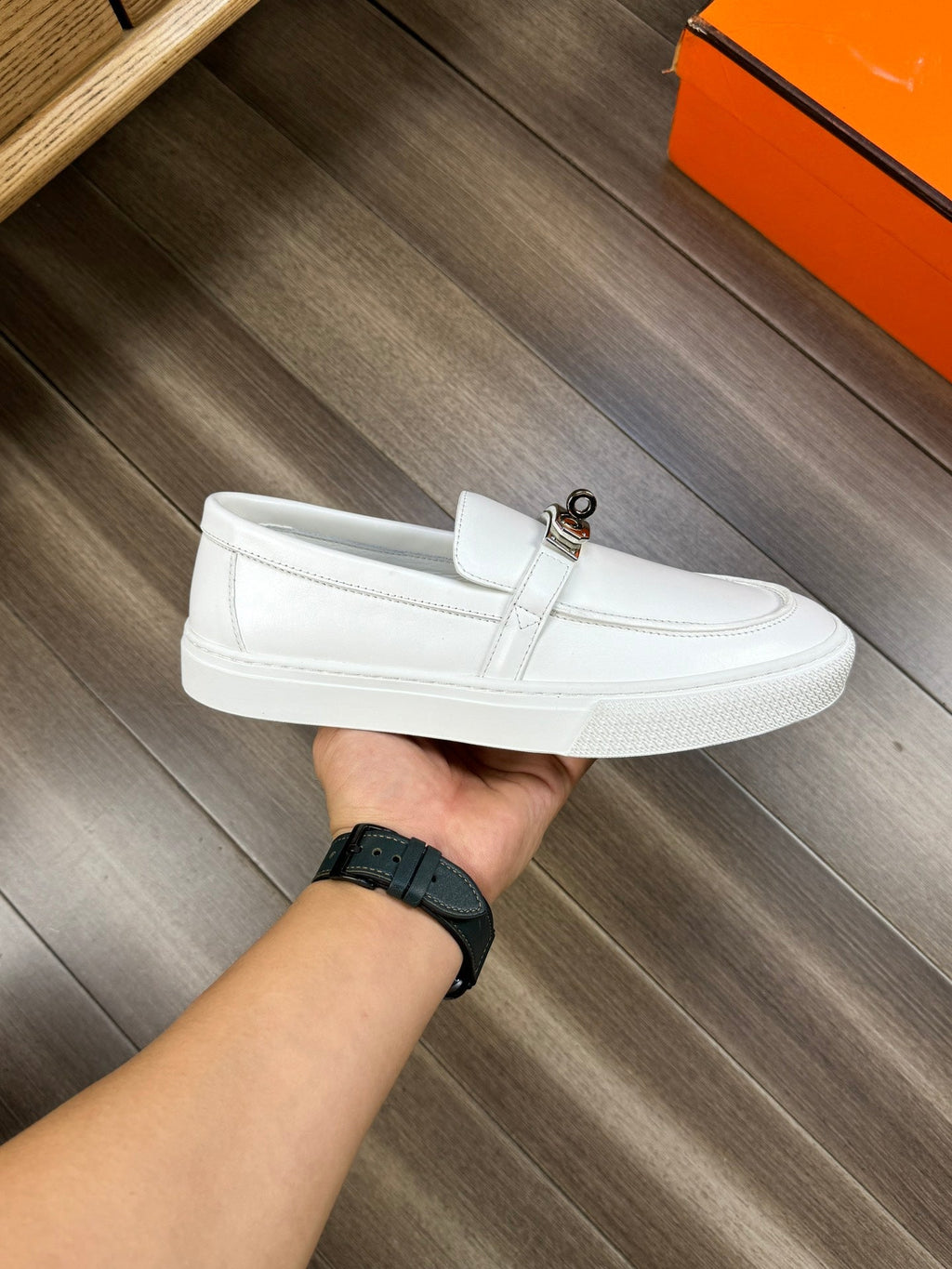 HM GAME SLIP-ON SNEAKER WHITE CALFSKIN