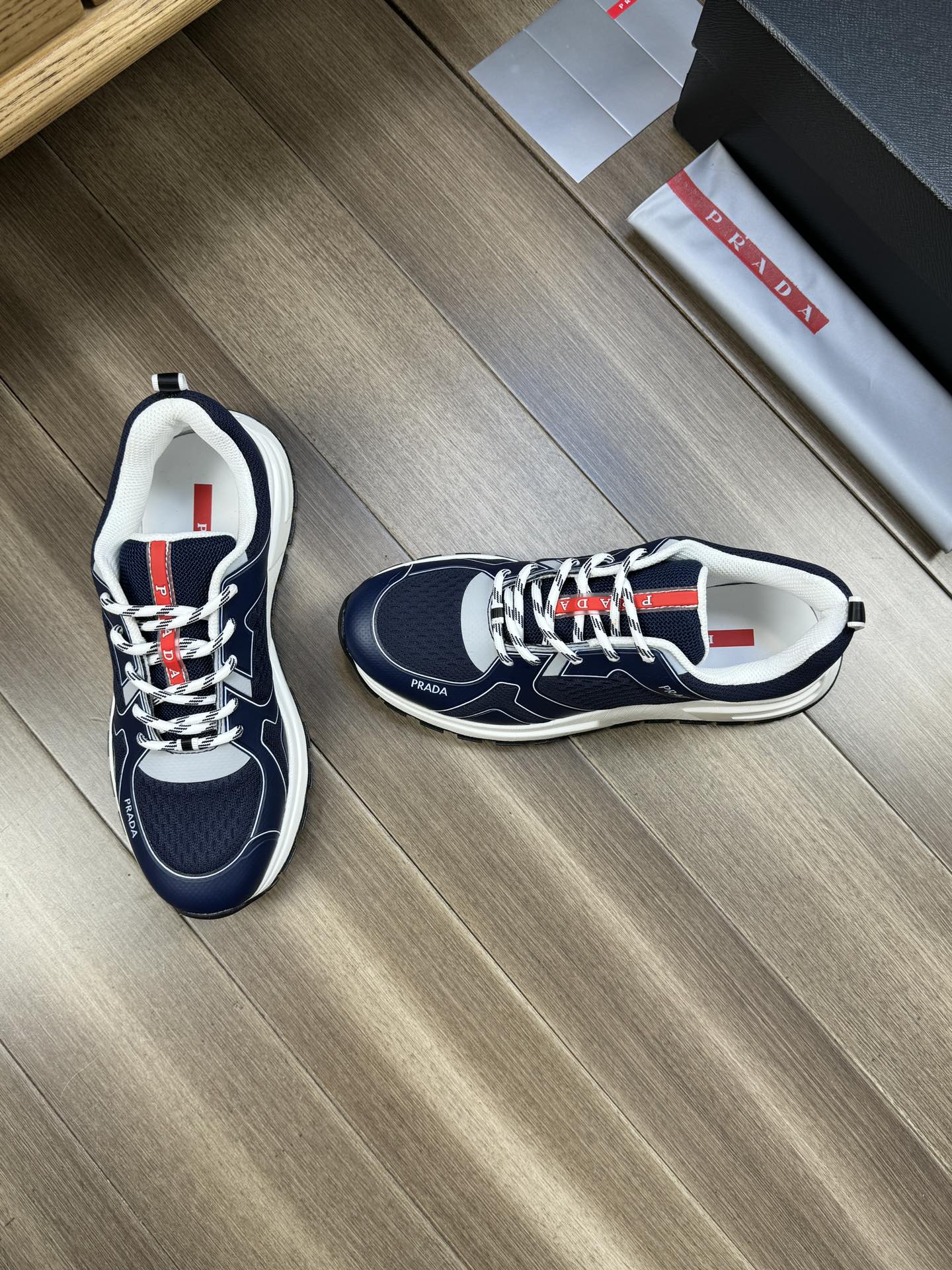 PRA SNEAKER NAVY BLUE NAPPA CALFSKIN AND FLYKNIT FABRIC