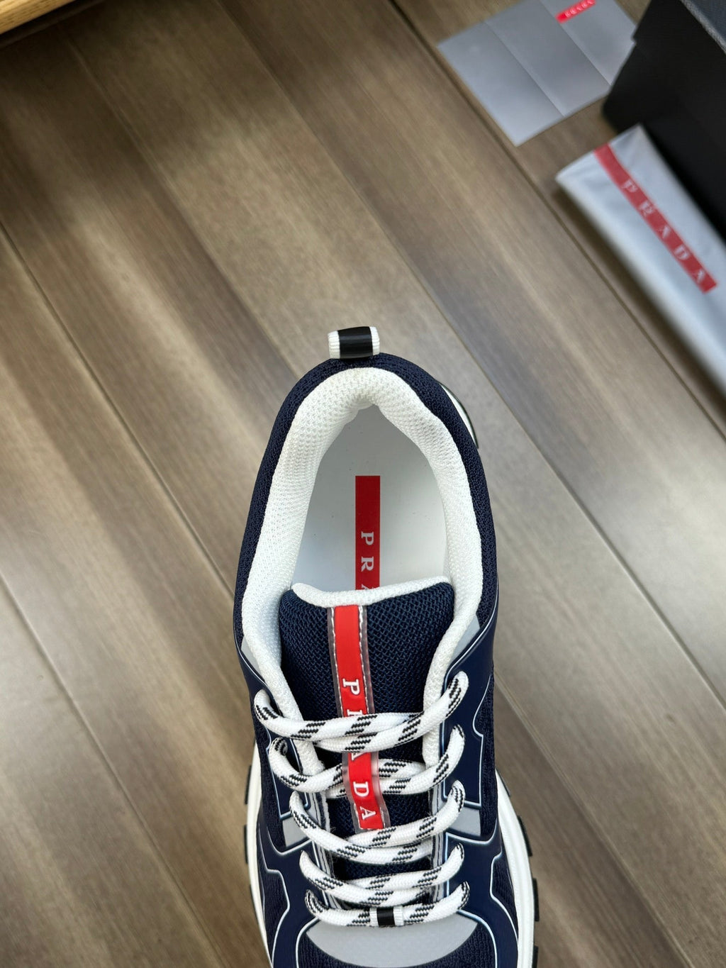 PRA SNEAKER NAVY BLUE NAPPA CALFSKIN AND FLYKNIT FABRIC