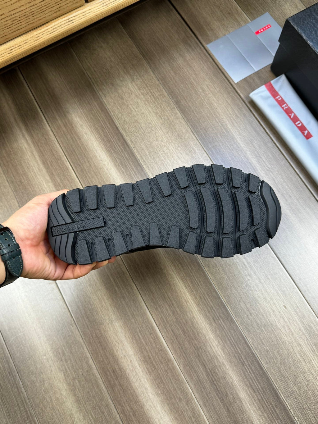 PRA SNEAKER BLACK NAPPA CALFSKIN AND FLYKNIT FABRIC
