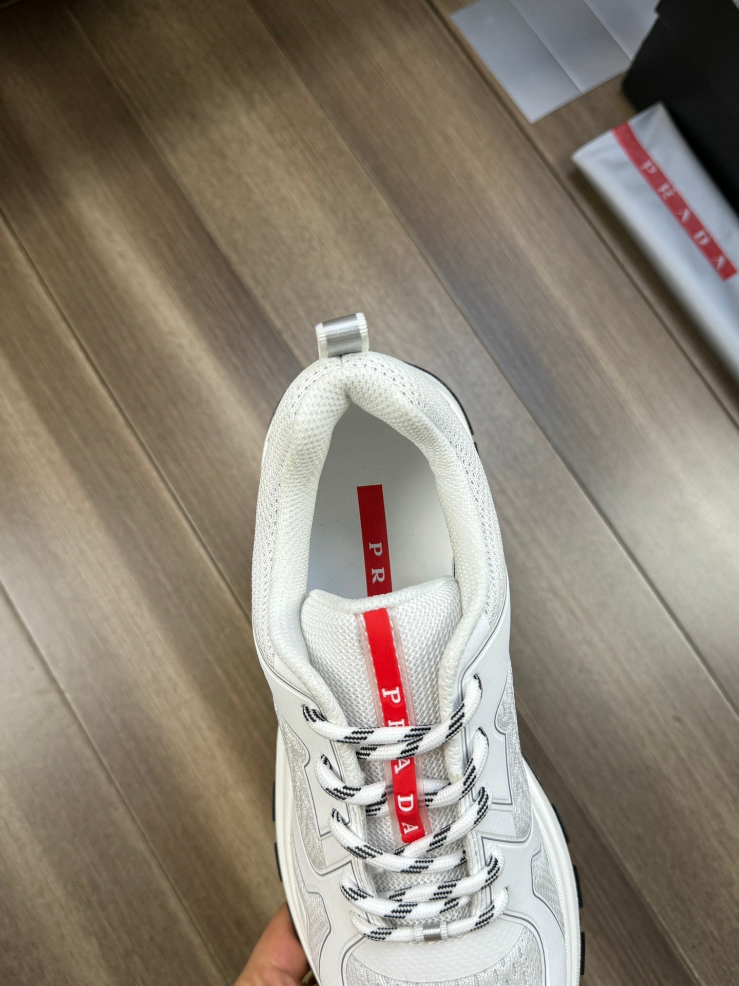PRA SNEAKER WHITE NAPPA CALFSKIN AND FLYKNIT FABRIC