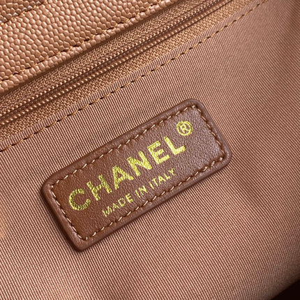 CHANEL 26S QUILTED SMALL SHOPPING TOTE 25 IN CARAMEL BROWN CAVIAR CALFSKIN GOLD HARDWARE