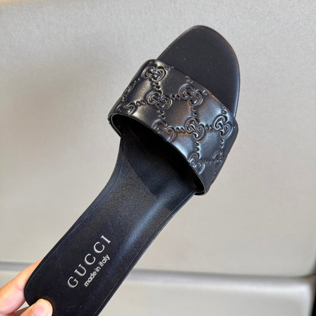 GUCCI 26S SLIDE SANDALS 55 MM IN BLACK CALFSKIN