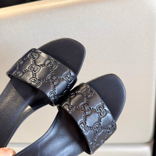 GUCCI 26S SLIDE SANDALS 55 MM IN BLACK CALFSKIN