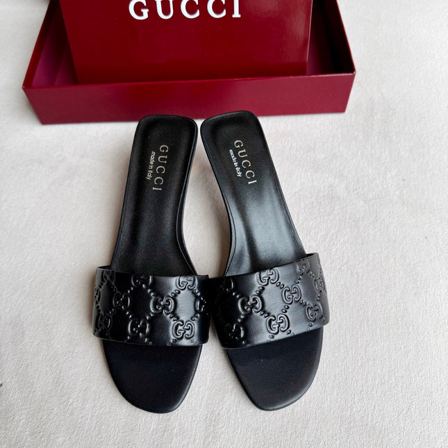 GUCCI 26S SLIDE SANDALS 55 MM IN BLACK CALFSKIN