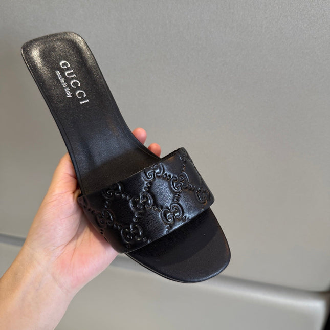 GUCCI 26S SLIDE SANDALS 55 MM IN BLACK CALFSKIN