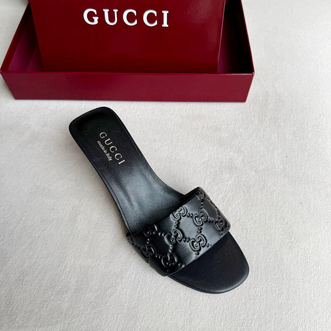 GUCCI 26S SLIDE SANDALS 55 MM IN BLACK CALFSKIN