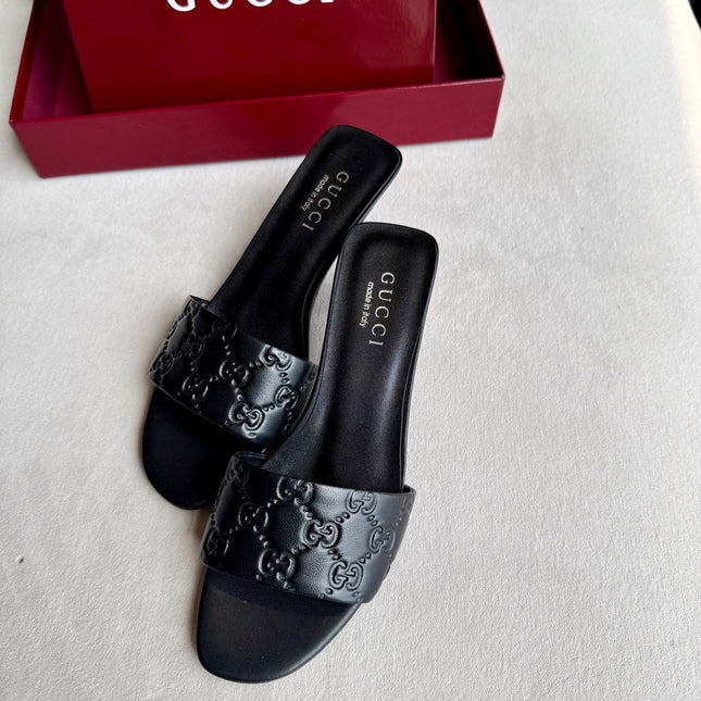GUCCI 26S SLIDE SANDALS 55 MM IN BLACK CALFSKIN