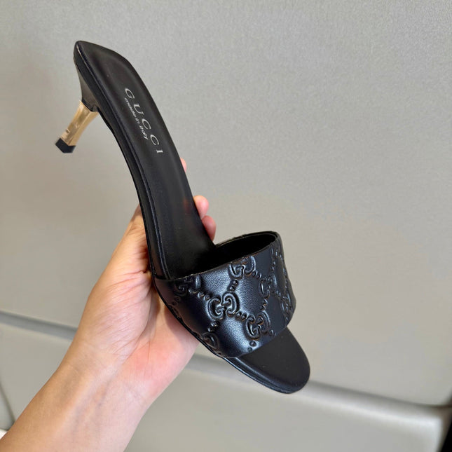 GUCCI 26S SLIDE SANDALS 55 MM IN BLACK CALFSKIN