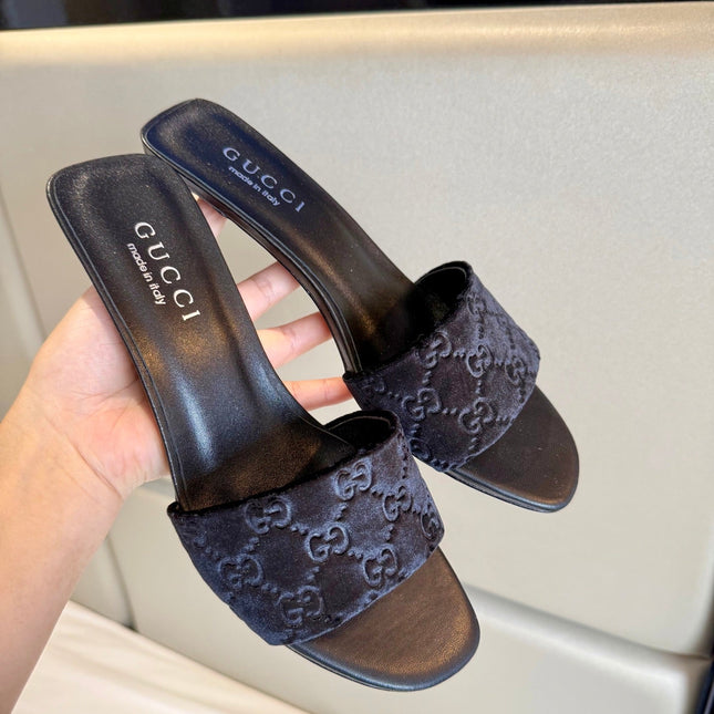 GUCCI 26S SLIDE SANDALS 55 MM IN BLACK VELVET