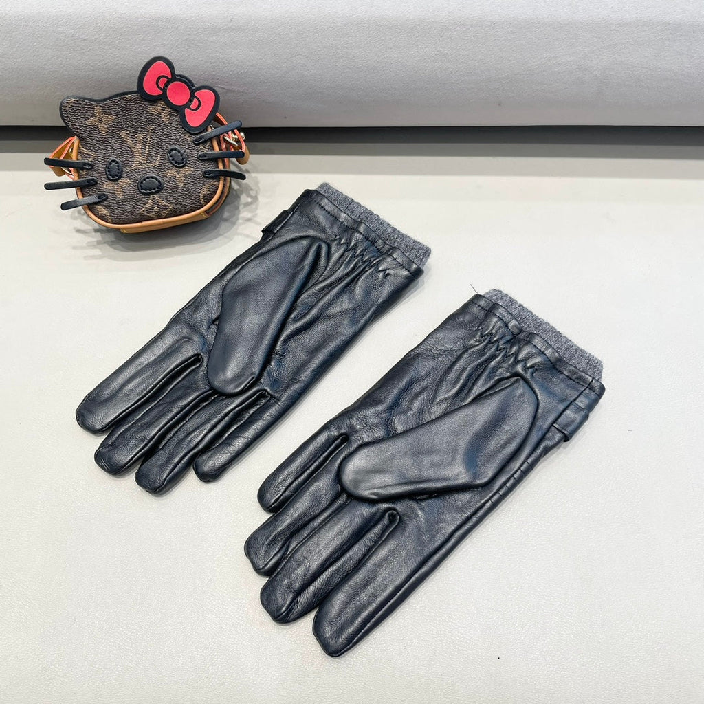 TOUCHSCREEN GLOVES IN BLACK LAMBSKIN MIX WOOL 327782