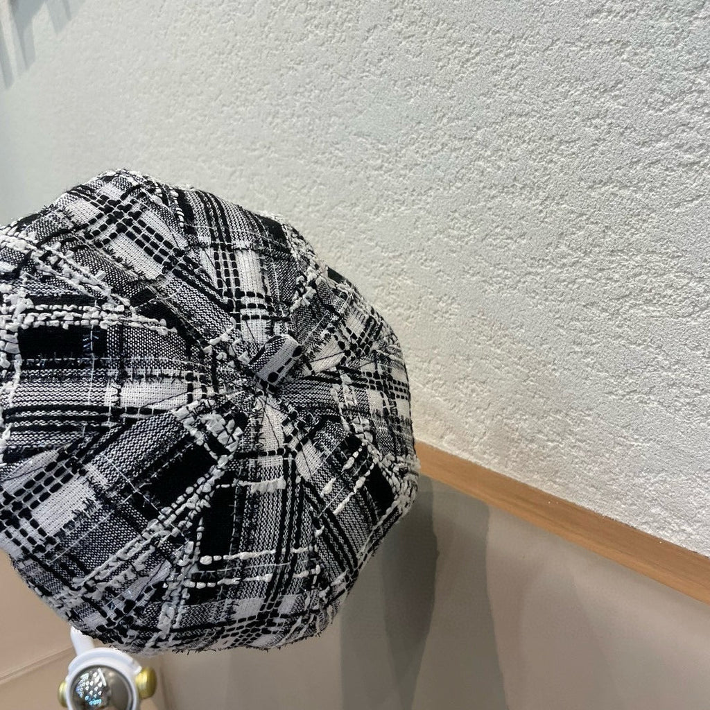 BERET HAT IN BLACK MIX WHITE WOOL TWEED 422552