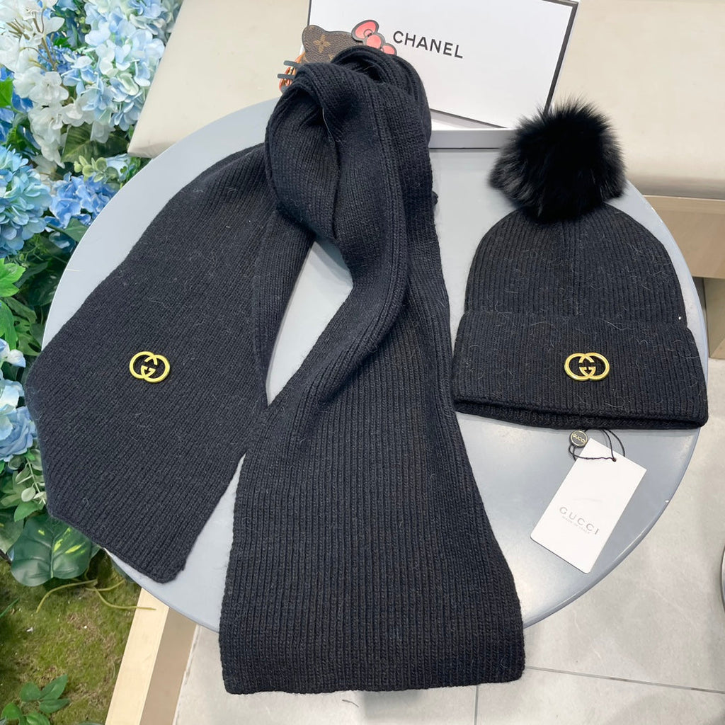 SET SCARF AND HAT IN BLACK CASHMERE 436221