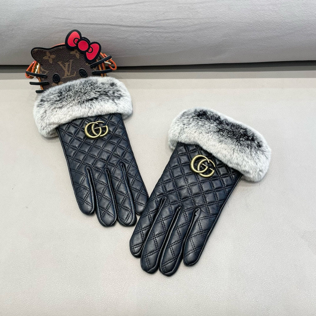 TOUCHSCREEN GLOVES IN BLACK RABBIT FUR AND LAMBSKIN 444433