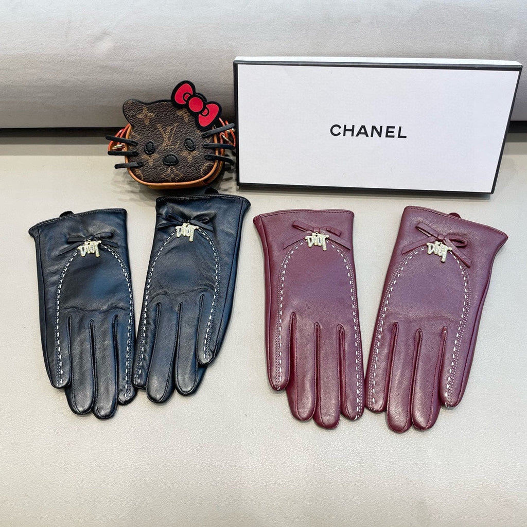 GLOVES ATTACHED BOW IN BLACK LAMBSKIN 458528