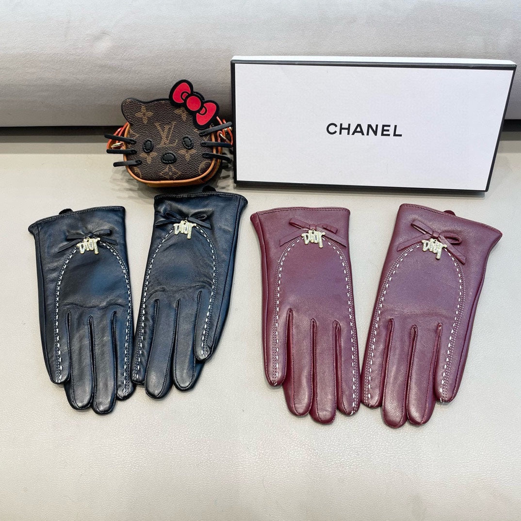 GLOVES ATTACHED BOW IN BLACK LAMBSKIN 458528