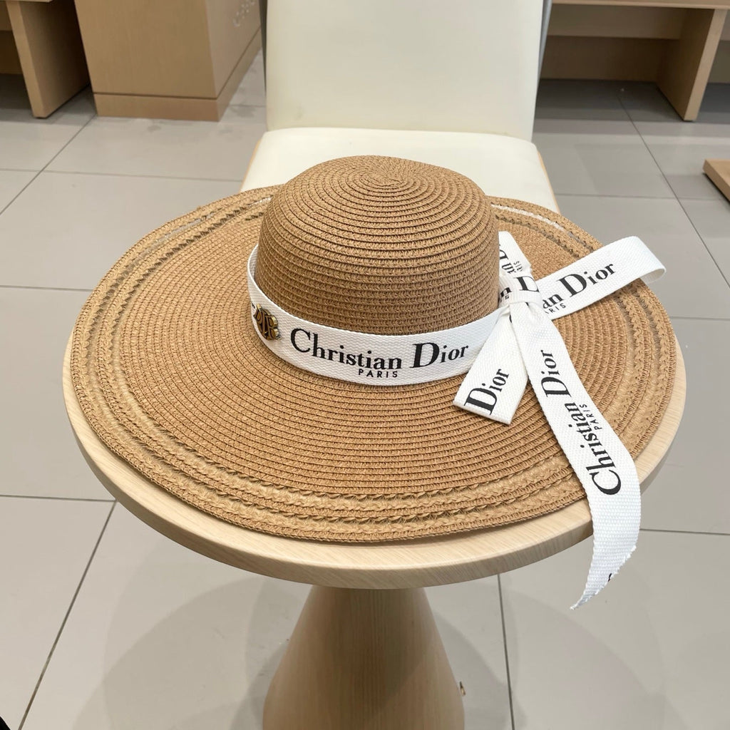 HAT IN DARK BEIGE RAFFIA WIDE-BRIM MIX BIG WHITE BOW