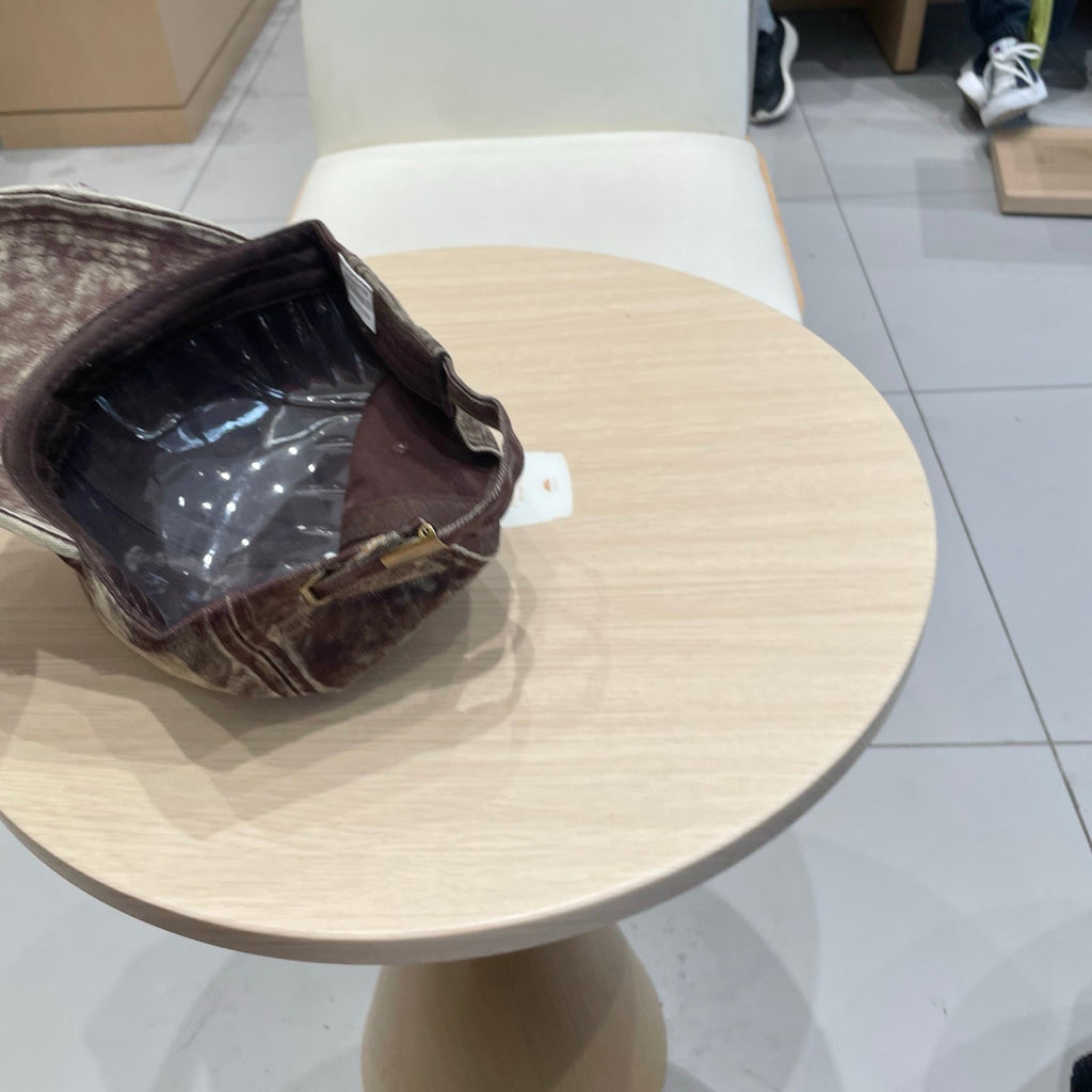 MIUMIU DISTRESSED FABRIC BASEBALL CAP IN BROWN WITH EMBROIDERED LOGO
