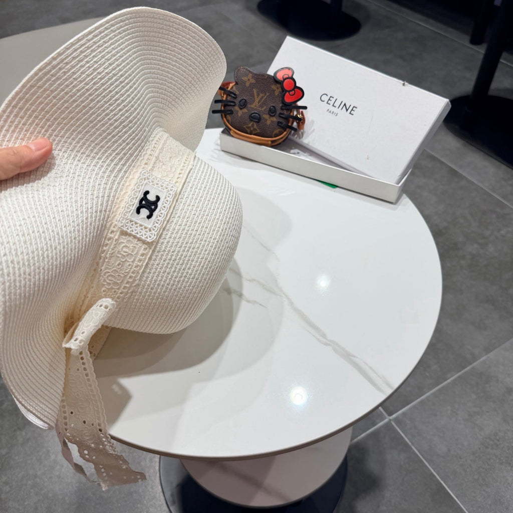 CELINE 26S STRAW WIDE BRIM HAT STYLE 75