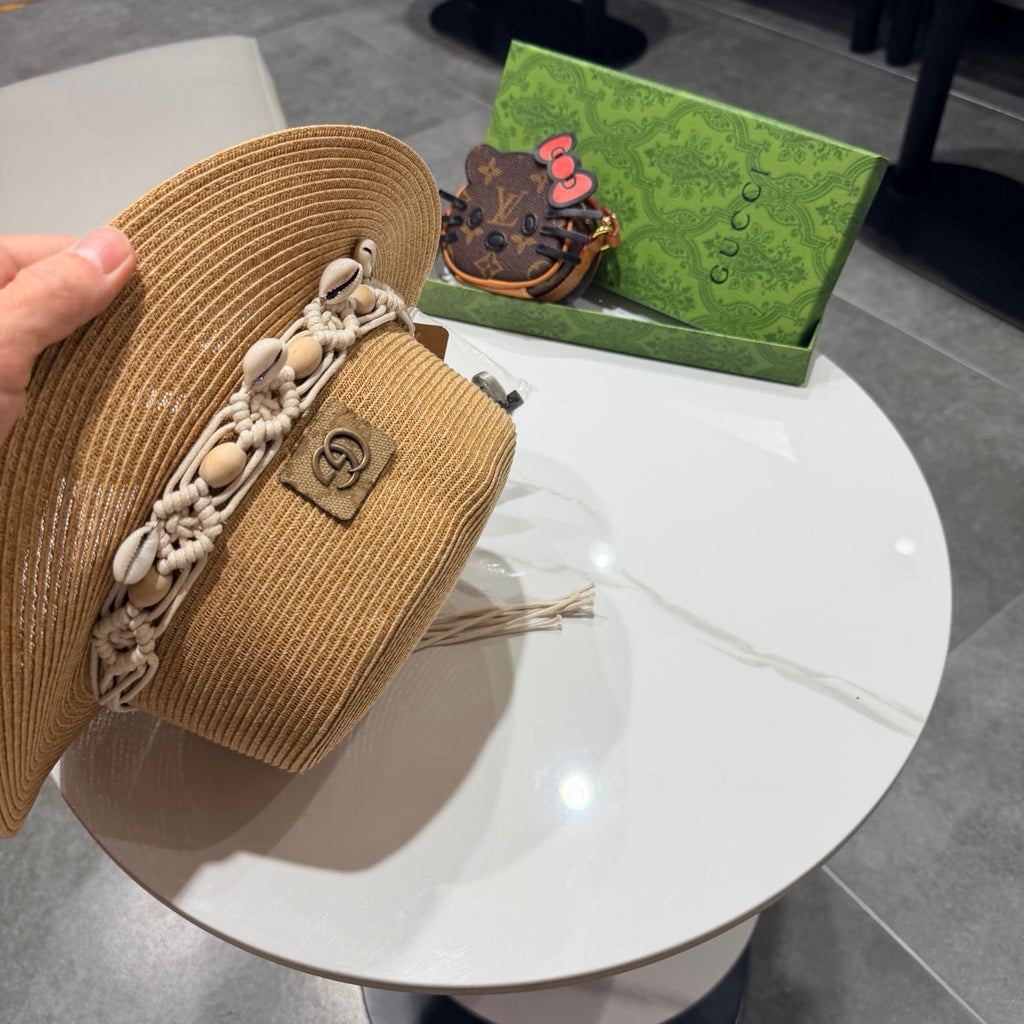 GUCCI 26S FLAT BRIM STRAW HAT WITH BOW STYLE 17