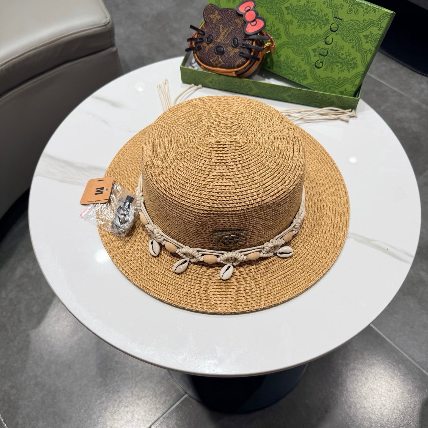 GUCCI 26S FLAT BRIM STRAW HAT WITH BOW STYLE 17