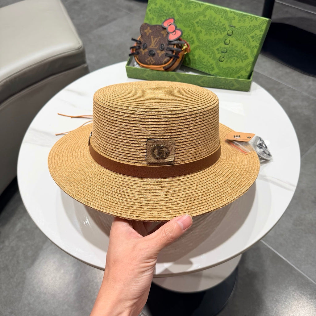 GUCCI 26S FLAT BRIM STRAW HAT WITH BOW STYLE 15