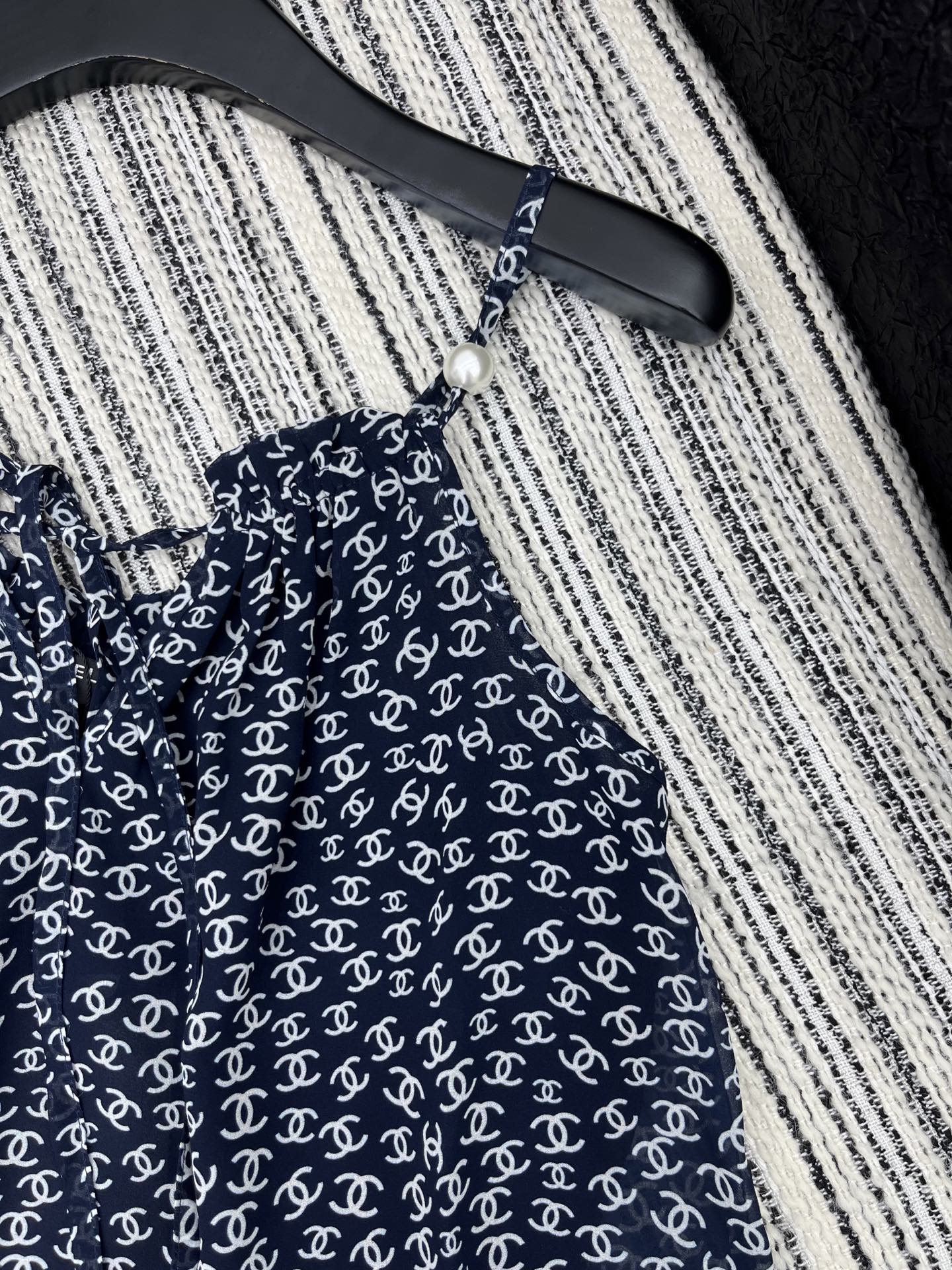 CHANEL BLACK PEARL-EMBELLISHED CAMISOLE