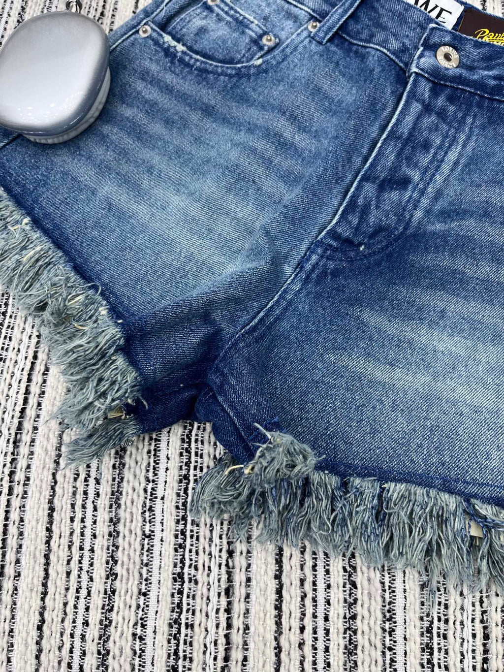 LOEWE FRAYED HEM DENIM SHORTS