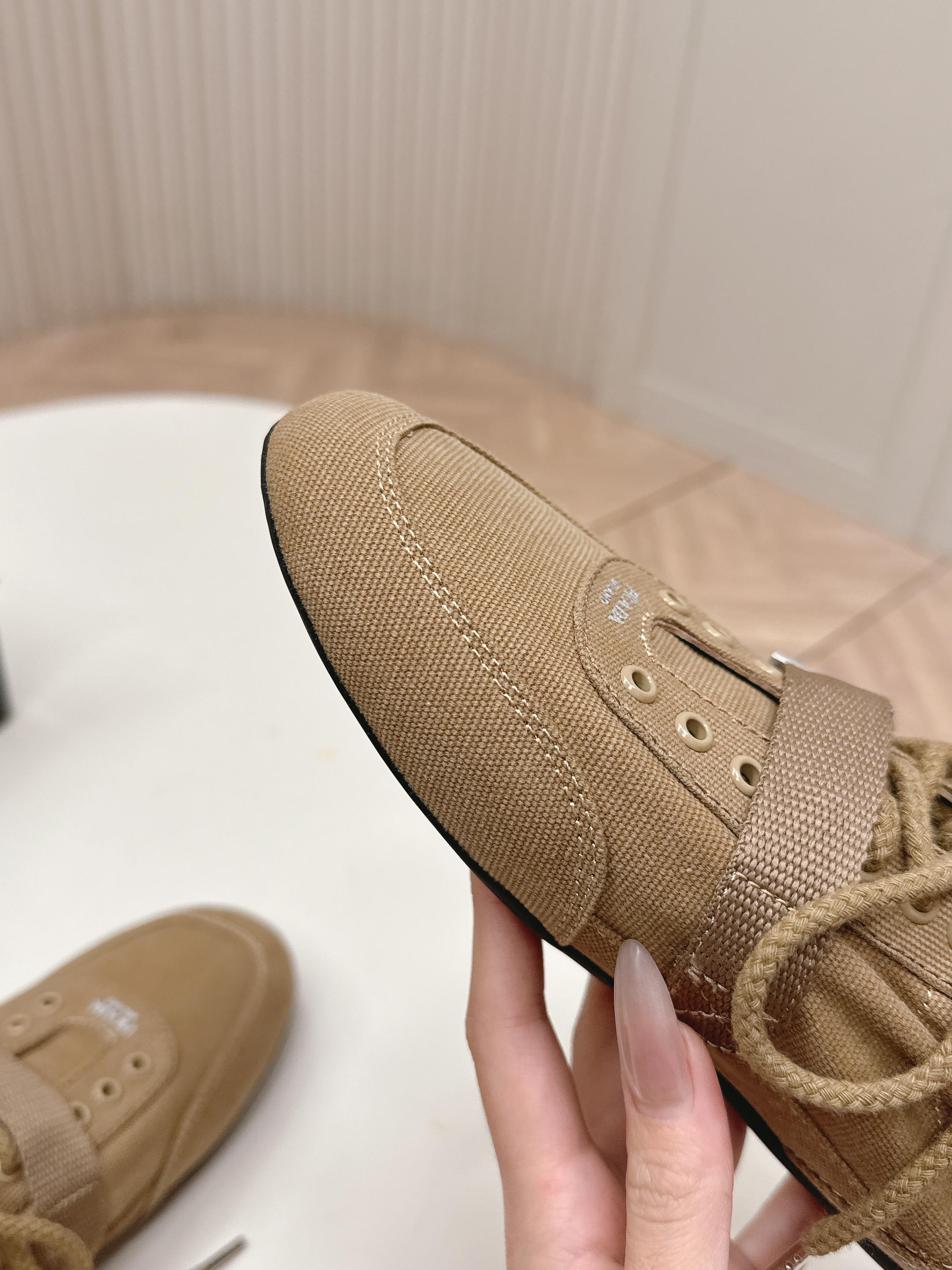 PRADA 26S LACE UP MINIMAL SNEAKERS IN BROWN CANVAS