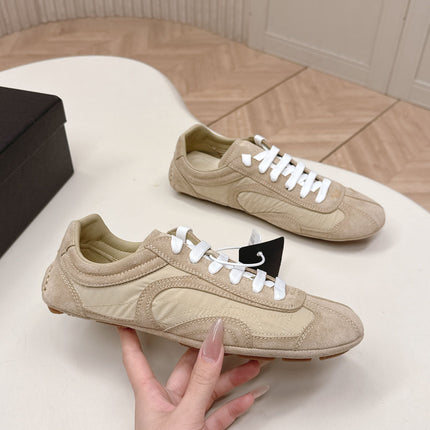 PRADA 26S SNEAKERS IN LIGHT BROWN QUILTED NYLON AND SUEDE