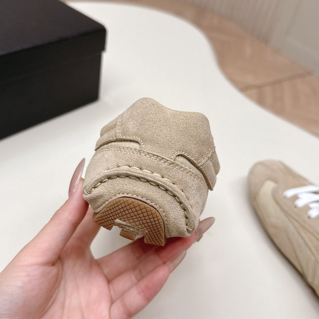 PRADA 26S SNEAKERS IN LIGHT BROWN QUILTED NYLON AND SUEDE