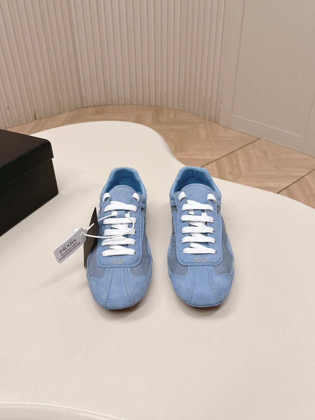 PRADA 26S SNEAKERS IN BLUE QUILTED NYLON AND SUEDE