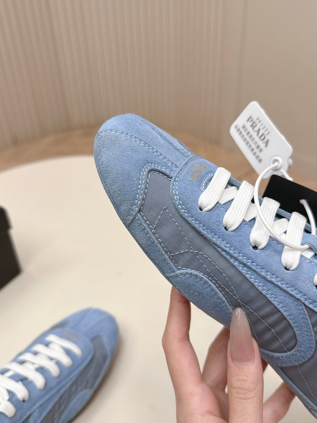 PRADA 26S SNEAKERS IN BLUE QUILTED NYLON AND SUEDE