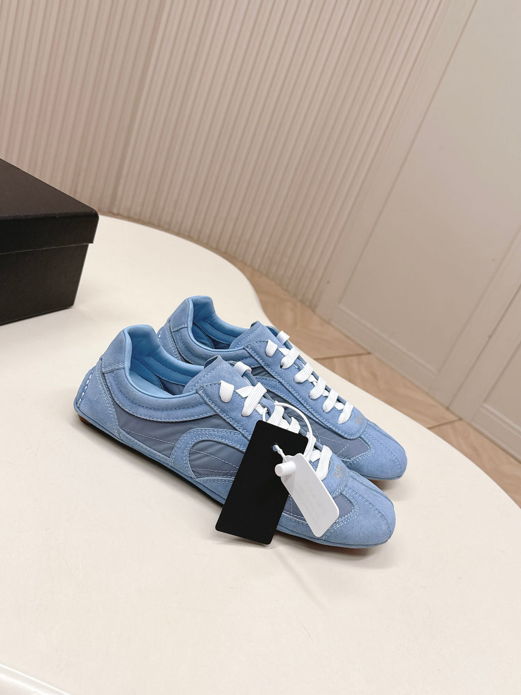 PRADA 26S SNEAKERS IN BLUE QUILTED NYLON AND SUEDE