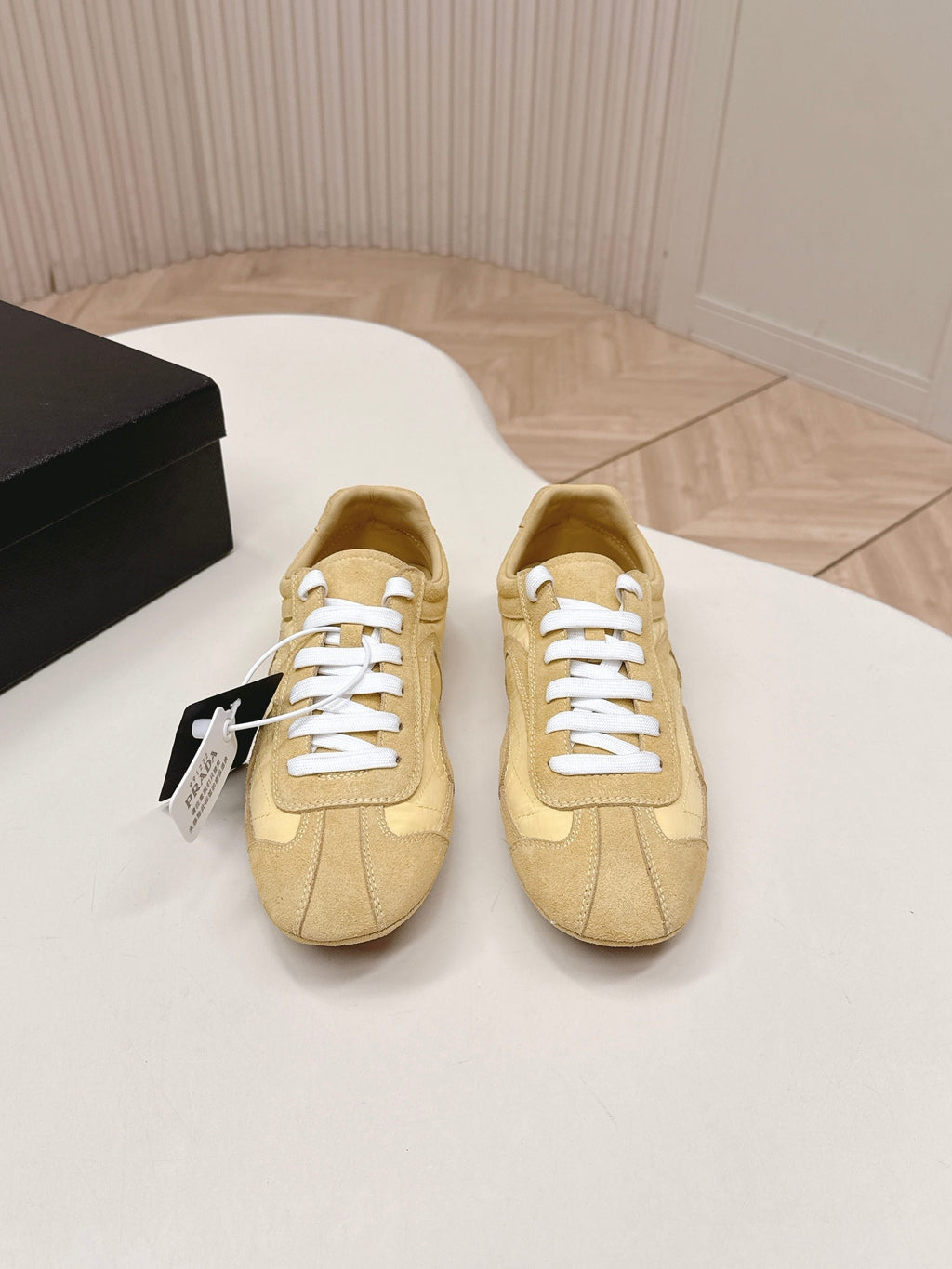 PRADA 26S SNEAKERS IN YELLOW QUILTED NYLON AND SUEDE