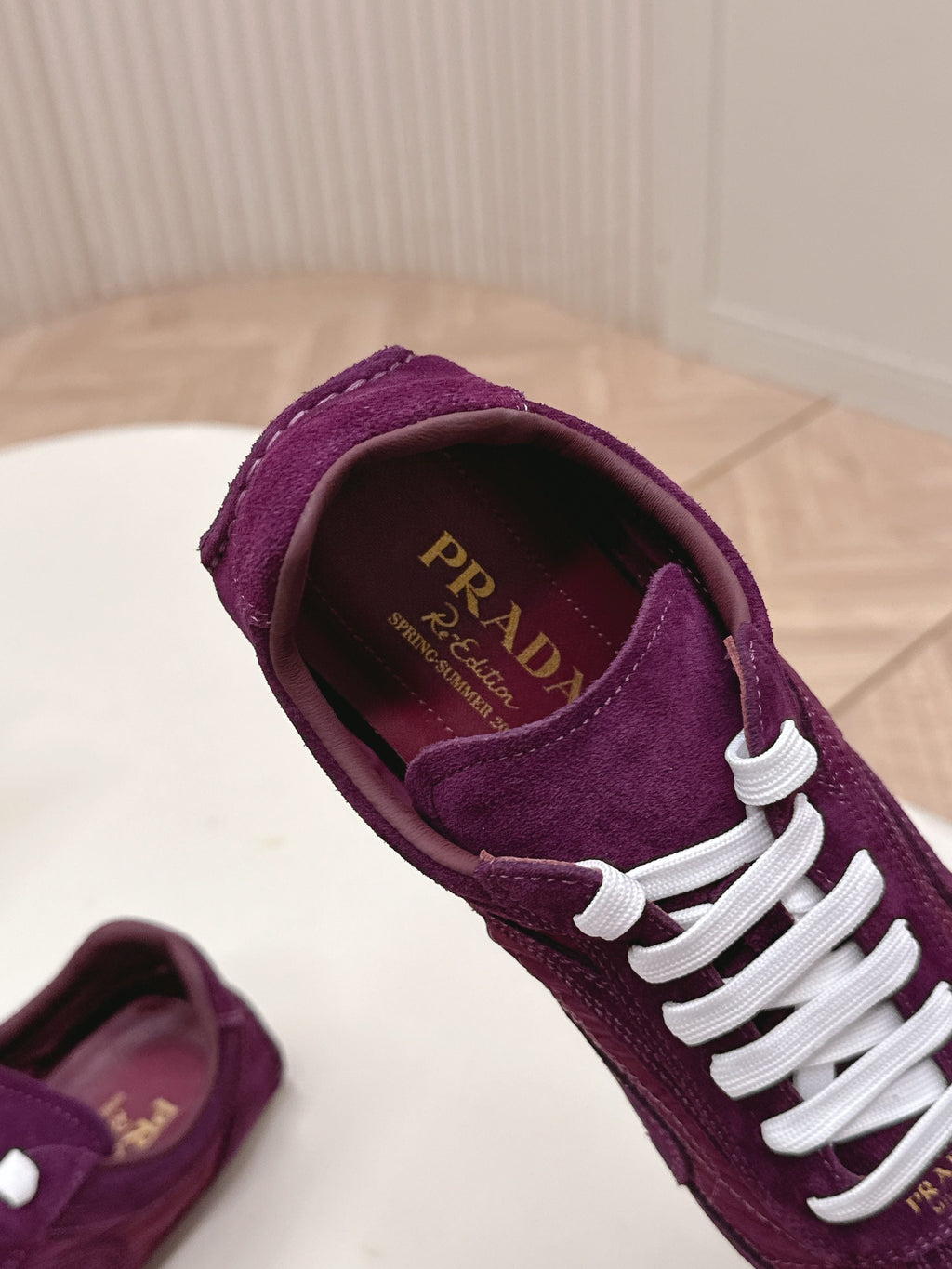 PRADA 26S CLASSIC SNEAKERS IN BURGUNDY RED SUEDE