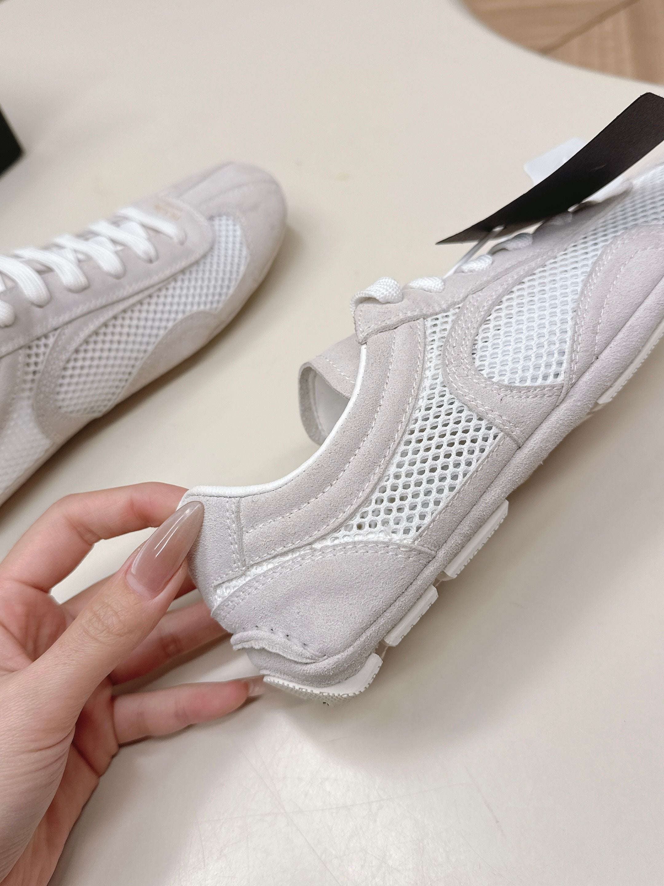 PRADA 26S CLASSIC SNEAKERS IN LIGHT GREY SUEDE AND MESH