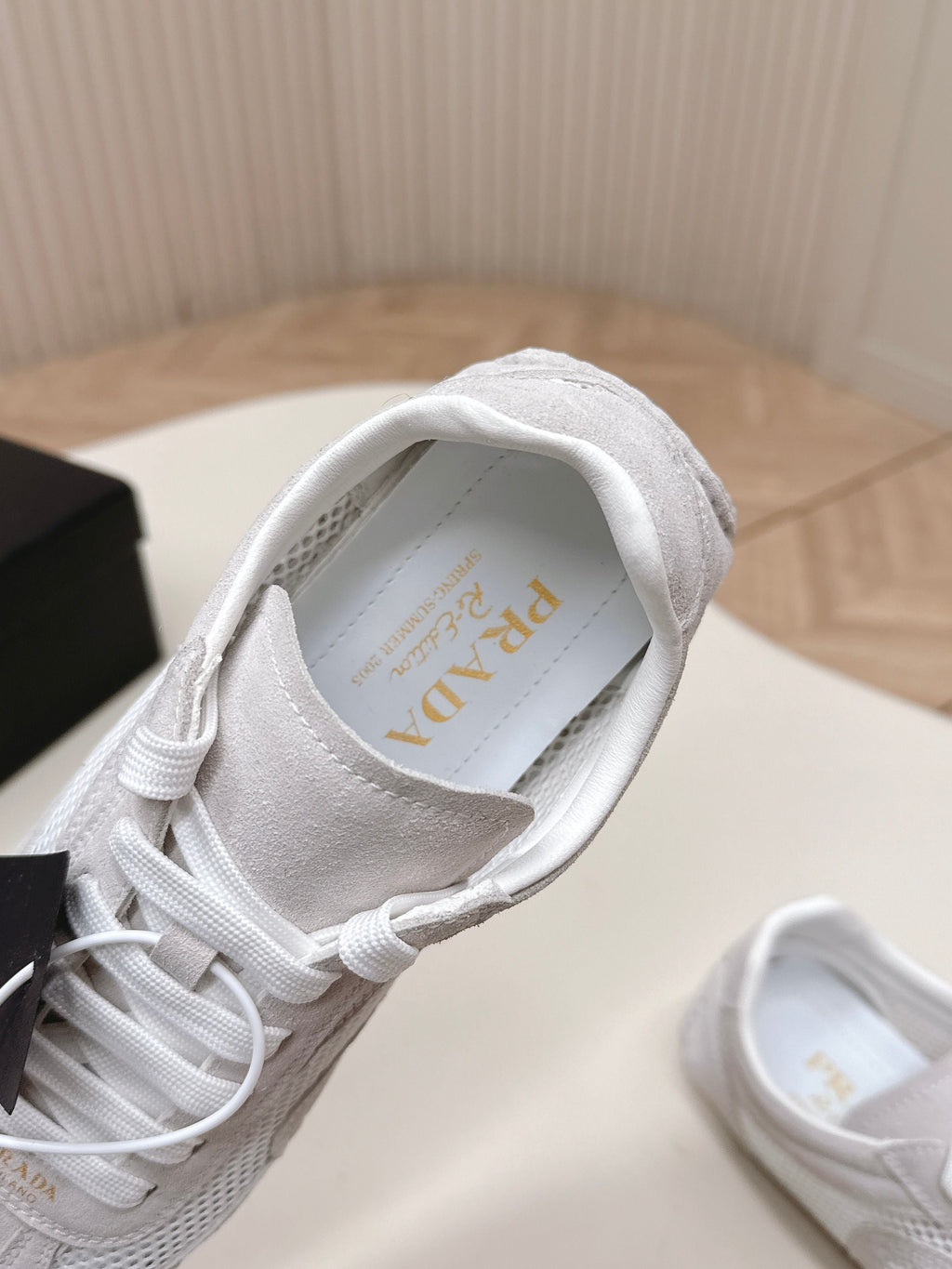 PRADA 26S CLASSIC SNEAKERS IN LIGHT GREY SUEDE AND MESH