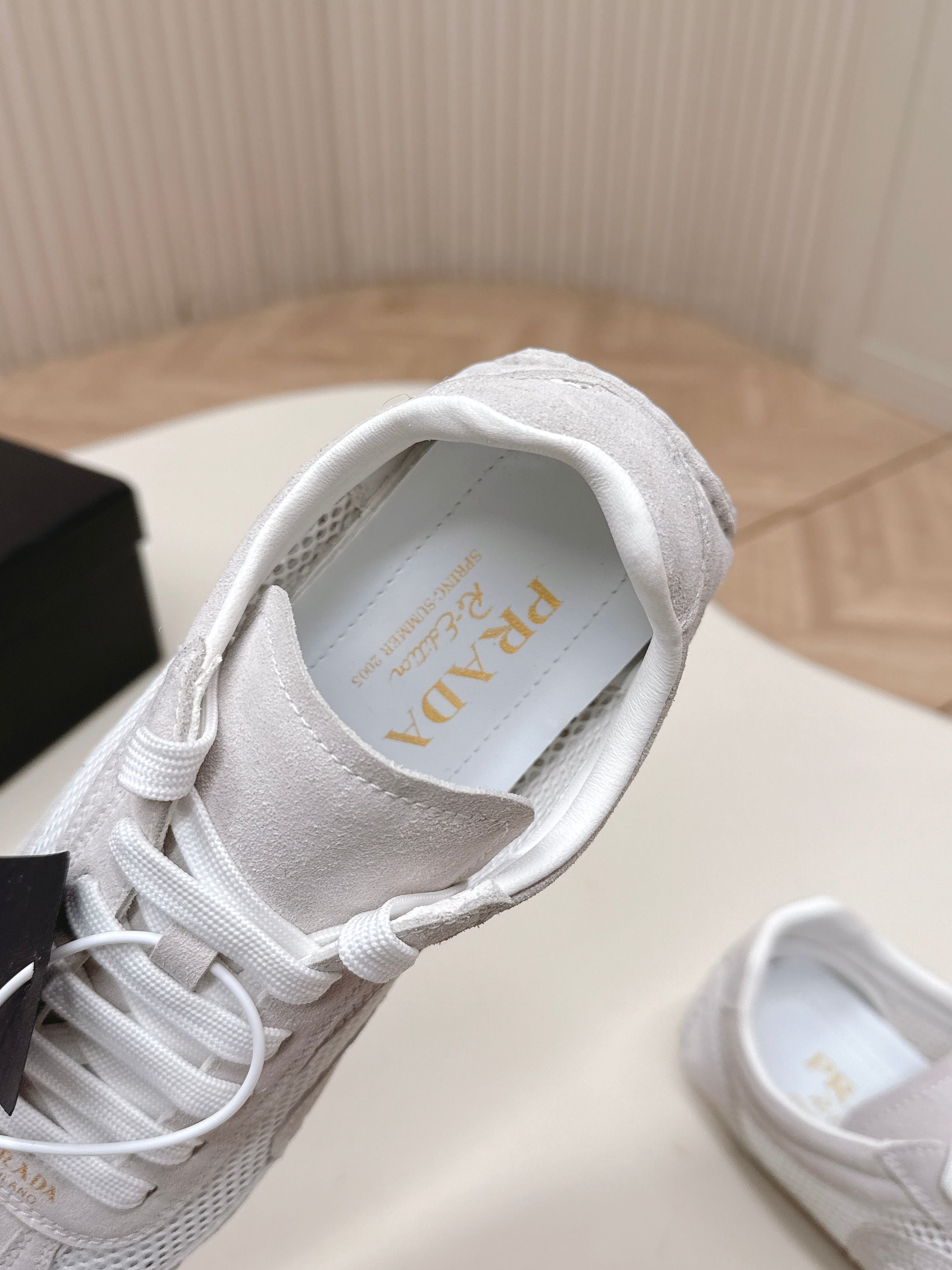 PRADA 26S CLASSIC SNEAKERS IN LIGHT GREY SUEDE AND MESH